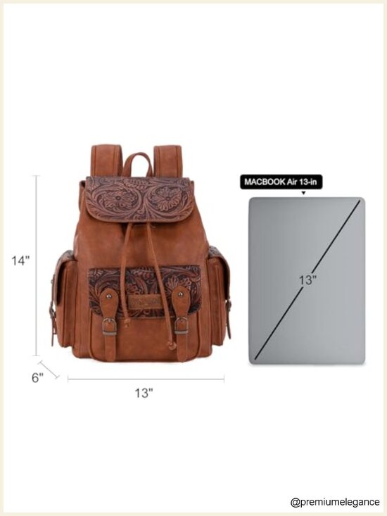 Floral Tooled Western Backpack Purse with Drawstring and Magnetic Button Closure